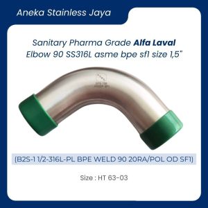 Sanitary Pharma Grade AlfaLaval Elbow 90 SS316L asme bpe sf1 size 1,5" (B2S-1 1/2-316L-PL BPE WELD 90 20RA/POL OD SF1)